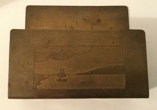 Vintage Arts & Crafts Brass Letter Holder with Scene on Front 2