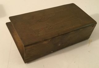 Vintage Arts & Crafts Brass Letter Holder with Scene on Front 4