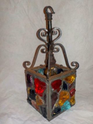 Vintage 1950s Peter Marsh Coloured Rock Glass Leaded Porch Light / Lamp