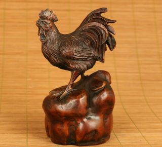 Big Rare Chinese Old Antique Boxwood Cock Figure Statue Netsuke Ornament
