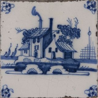 Dutch Delft Blue Tile,  House,  18th.  Century.
