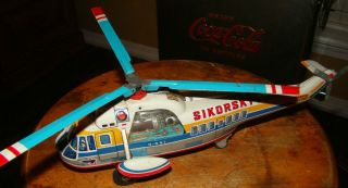 Vintage Tin Friction Toy Helicopter Sikorsky 5 - 61