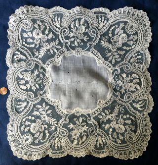 19th century handmade Tambour chain stitch embroidered lace handkerchief BRIDE 2