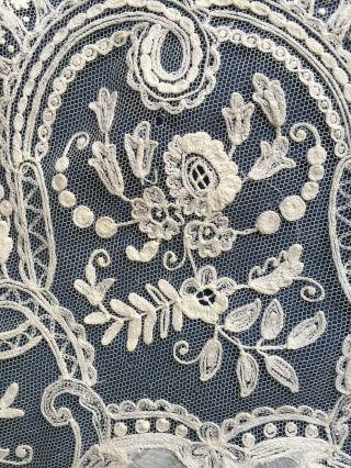 19th century handmade Tambour chain stitch embroidered lace handkerchief BRIDE 4