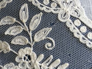 19th century handmade Tambour chain stitch embroidered lace handkerchief BRIDE 7