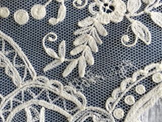 19th century handmade Tambour chain stitch embroidered lace handkerchief BRIDE 8