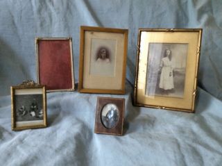 Antique Edwardian Deco Gilt Metal Photo Frames With Photos