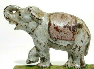 LATE 19TH C ANTIQUE AMERICAN CAST IRON ELEPHANT DOORSTOP,  W/ORIG PAINTED SURFACE 2