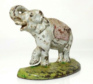 LATE 19TH C ANTIQUE AMERICAN CAST IRON ELEPHANT DOORSTOP,  W/ORIG PAINTED SURFACE 3