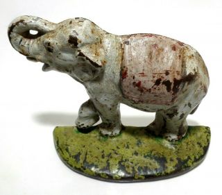 LATE 19TH C ANTIQUE AMERICAN CAST IRON ELEPHANT DOORSTOP,  W/ORIG PAINTED SURFACE 5