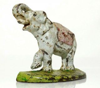 LATE 19TH C ANTIQUE AMERICAN CAST IRON ELEPHANT DOORSTOP,  W/ORIG PAINTED SURFACE 7