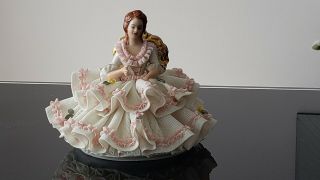 Vintage Capodimonte Dresden Lace Woman In A Chair Small Figurine