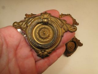 Vtg Antique Set Of 4 Ornate Drawer Pulls Handles Stamped Brass Daisy 3 1/4 " W