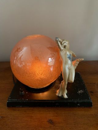 Vintage Nude Frankart Nuart Art Deco Figural Lady Dog Desk Lamp
