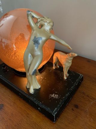 Vintage Nude Frankart Nuart Art Deco Figural Lady Dog Desk Lamp 2