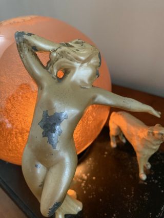 Vintage Nude Frankart Nuart Art Deco Figural Lady Dog Desk Lamp 3