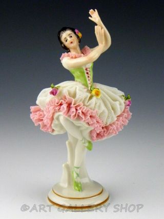 Antique Germany Figurine Volkstedt Dresden Lace Lady Girl Woman Ballerina Dancer