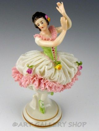 Antique Germany Figurine VOLKSTEDT DRESDEN LACE LADY GIRL WOMAN BALLERINA DANCER 2