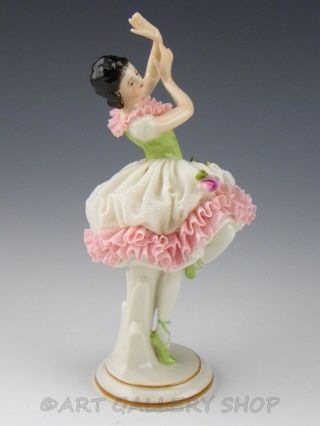 Antique Germany Figurine VOLKSTEDT DRESDEN LACE LADY GIRL WOMAN BALLERINA DANCER 3