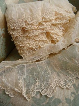 A Huge 1000 Cm Antique Gathered Tulle Bridal/costume Lace C.  1910 (d)