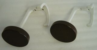 2 Midcentury Palisander And White Enamelled Metal Coat Rack / Hat Rack Hooks