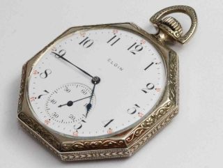 1905 Antique Elgin Octagonal Pocket Watch - &