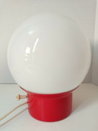 Vtg Mid Century Mod Space Age Atomic Mushroom Desk Table Lamp Red White Globe Vr