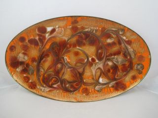 2 Vtg Mid Century Laura Smith Abstract Orange Swirl on Copper Enamel Enamelware 3