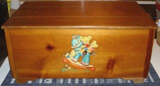Vintage Antique Wood Toy Box Toy Chest With Children 