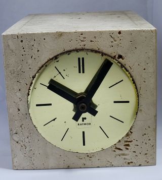 Very Rare Vintage Raymor Travertine Cube Germany Desk Clock