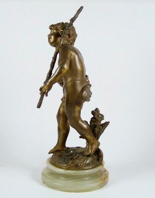 Vintage Metal Art Sculpture Putti w/ Basket Spelter Figure on Alabaster Base 6