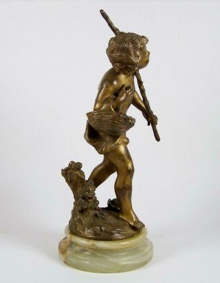 Vintage Metal Art Sculpture Putti w/ Basket Spelter Figure on Alabaster Base 8