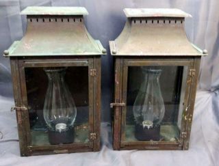 2 Two Set Lamp Light Lamps Copper Coach Lantern Lights Sconces Vintage