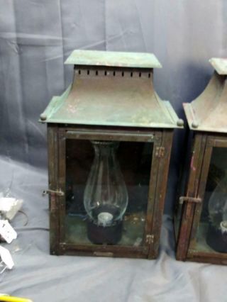2 Two Set Lamp Light Lamps Copper Coach Lantern Lights Sconces Vintage 4