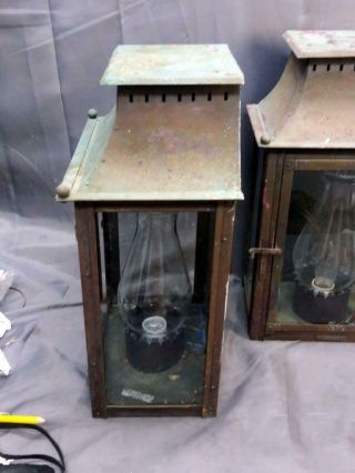 2 Two Set Lamp Light Lamps Copper Coach Lantern Lights Sconces Vintage 7
