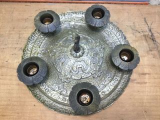 Antique Gothic Art Deco Spelter Metal Flush Mount Ceiling Light,  5 Socket