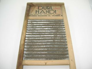 Dubl Handi Wooden Wash Board,  8.  5 " X 18 " Columbus Washboard Co.  Travel Size Tin