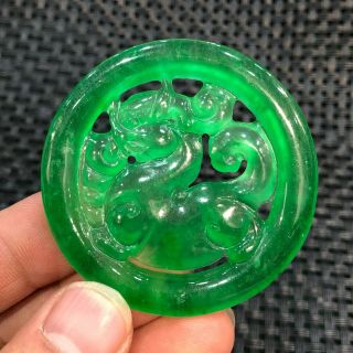 Rare Collectible Chinese Handwork Green Jadeite Jade Wealth Pi Xiu Round Pendant