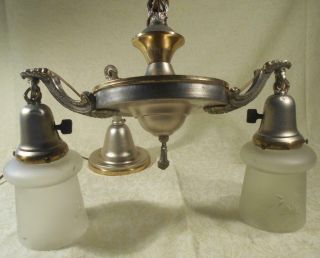 Vintage Double Hanging Ceiling Light Fixture W/switches,  Org Canopy,  W/shades