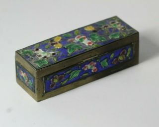 Antique Early 20thc Chinese Floral Enameled Brass Stamp Box