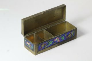 Antique Early 20thC Chinese Floral Enameled Brass Stamp Box 2