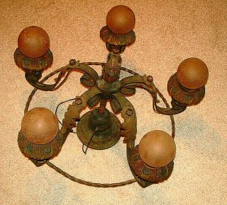Antique Chandelier - 5 Light Bulbs - Large/medium - Much Brass - Great Find