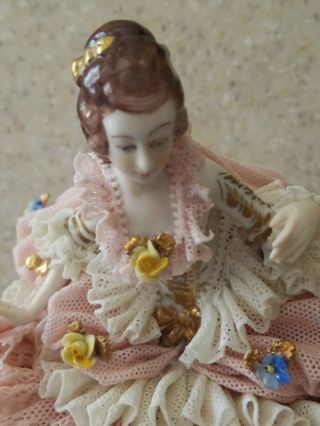 ANTIQUE GERMAN DRESDEN LACE ART DECO CURTSEY LADY PORCELAIN FIGURINE 3