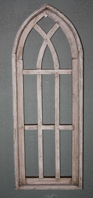 Wooden Antique Style Church Window Frame Primitive Wood Gothic 27 " Shabby