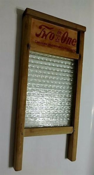 Rare Vintage Carolina Washboard Co.  Glass And Wood Washboard Two In One Jr2