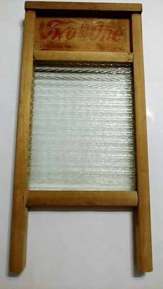 Rare Vintage Carolina Washboard Co.  Glass and Wood Washboard Two in One Jr2 2