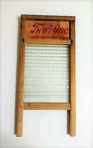 Rare Vintage Carolina Washboard Co.  Glass and Wood Washboard Two in One Jr2 4