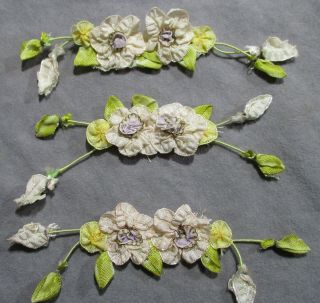 Antique/vintage French Silk Ribbonwork Flowers - Trim - Millinery