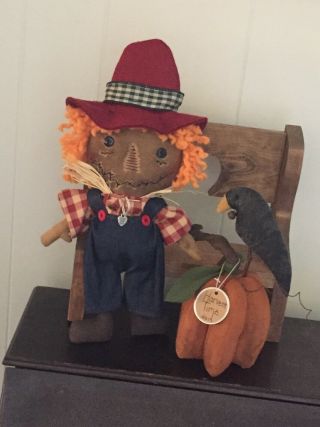 Primitive Folk Art Raggedy Ann Doll Stanley Scarecrow 3D Pumpkin Crow 2