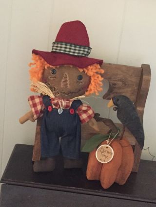 Primitive Folk Art Raggedy Ann Doll Stanley Scarecrow 3D Pumpkin Crow 3